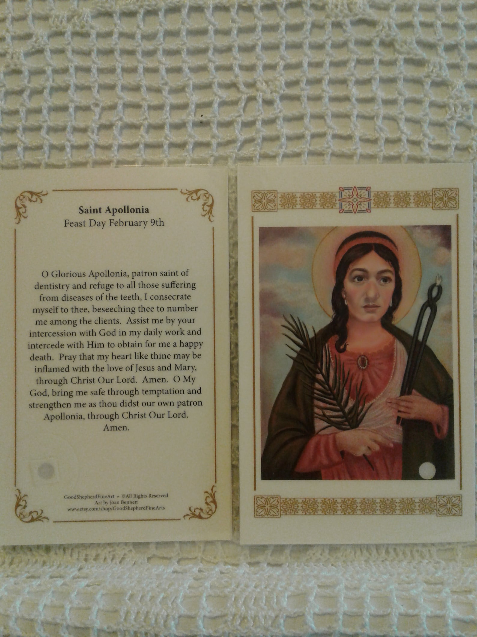 Saint Apollonia Virgin Martyr Laminated Relic Holyprayer Etsy