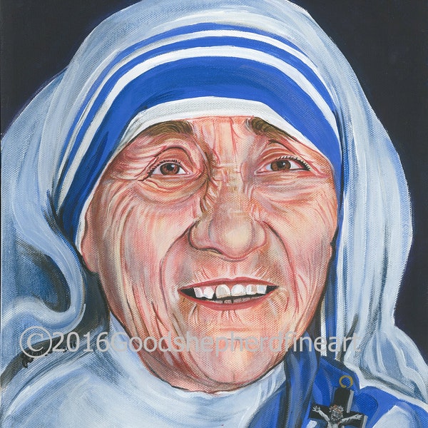 St Mother Teresa of Calcutta, Religious, Missionary 8"x10" & 11"x14" Prints on White Card Stock Image taken from my Signed Acrylic Painting