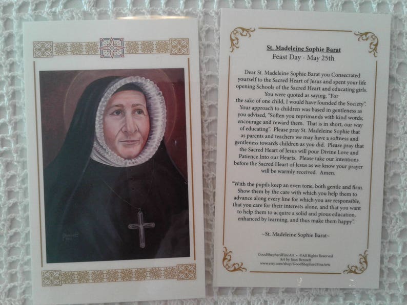 Saint Madeleine Sophie Barat Laminated Holyprayer Card on Etsy
