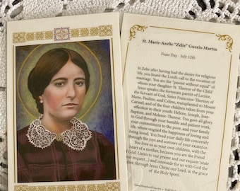 St Zelie Martin, Mother of St Therese The Little Flower Laminated Prayer Card