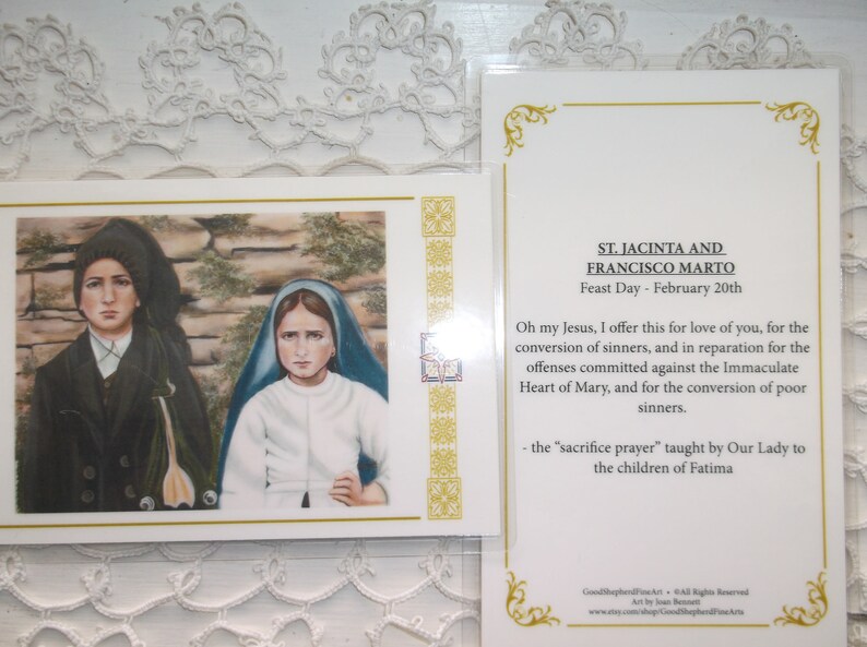 Acrylic Painting Francisco-Jacinta Marto 3 58x5.5 Laminated Holy-Prayer Card on Warm White Card Stock Image taken from my Signed Sts