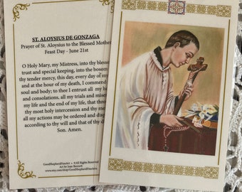 St Aloysius de Gonzaga Laminated Relic Card or Prayer Card