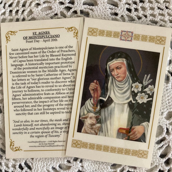 St. Agnes of Montepulciano Laminated Relic Card or Prayer Card