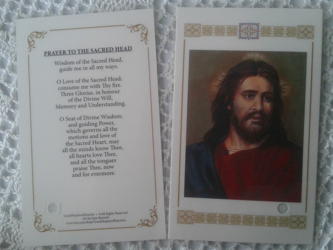 Sacred Head of Jesus, 3 5/8x5.5 Laminated Relic Holyprayer Card on