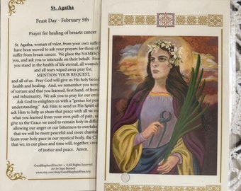St Agatha, Virgin & Martyr Laminated Relic Card or Prayer Card patron of Nurses