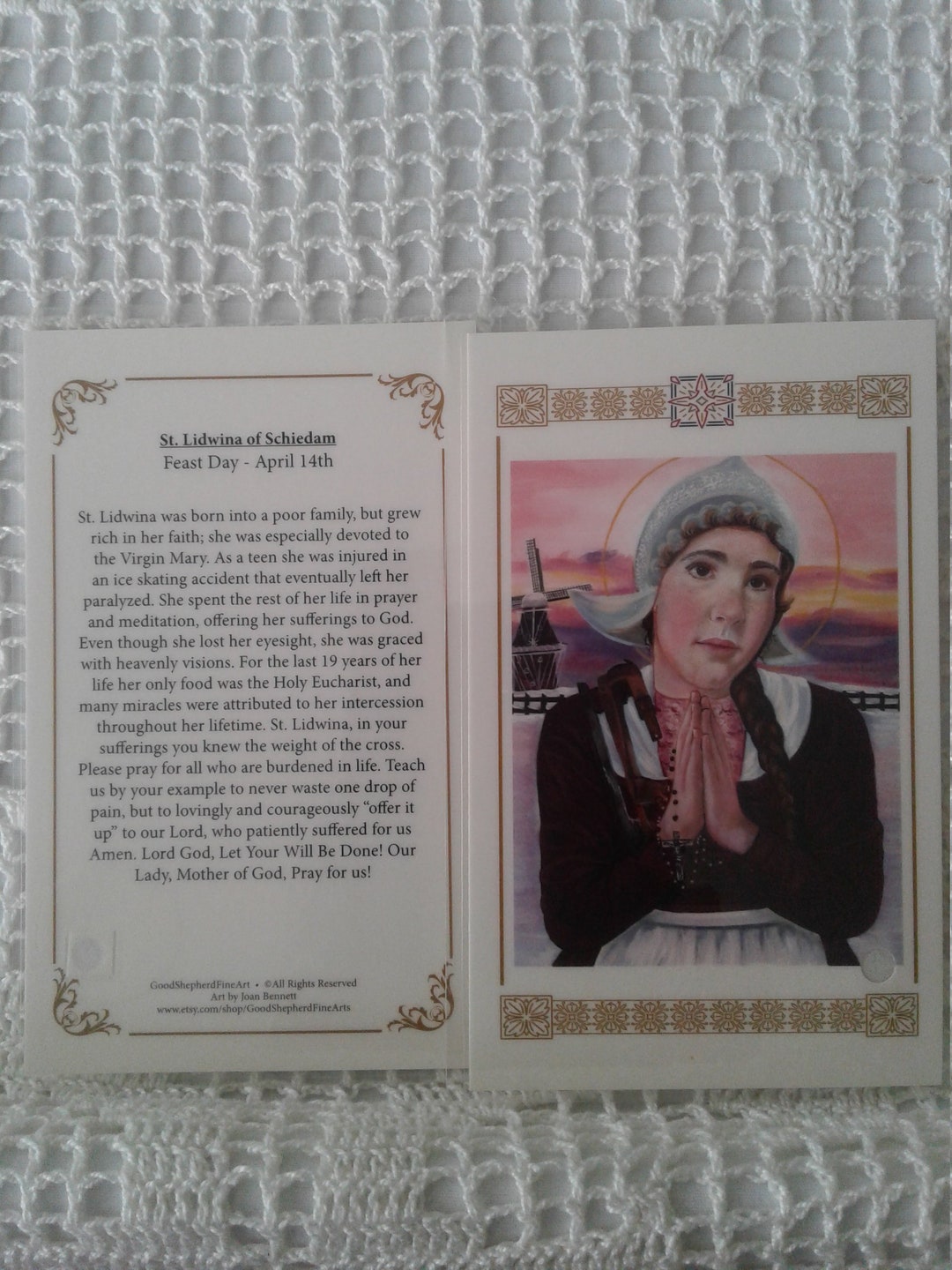 St Lidwina of Schiedam, Patron Saint, Relic Holyprayer Card Warm White Card Stock Image Taken