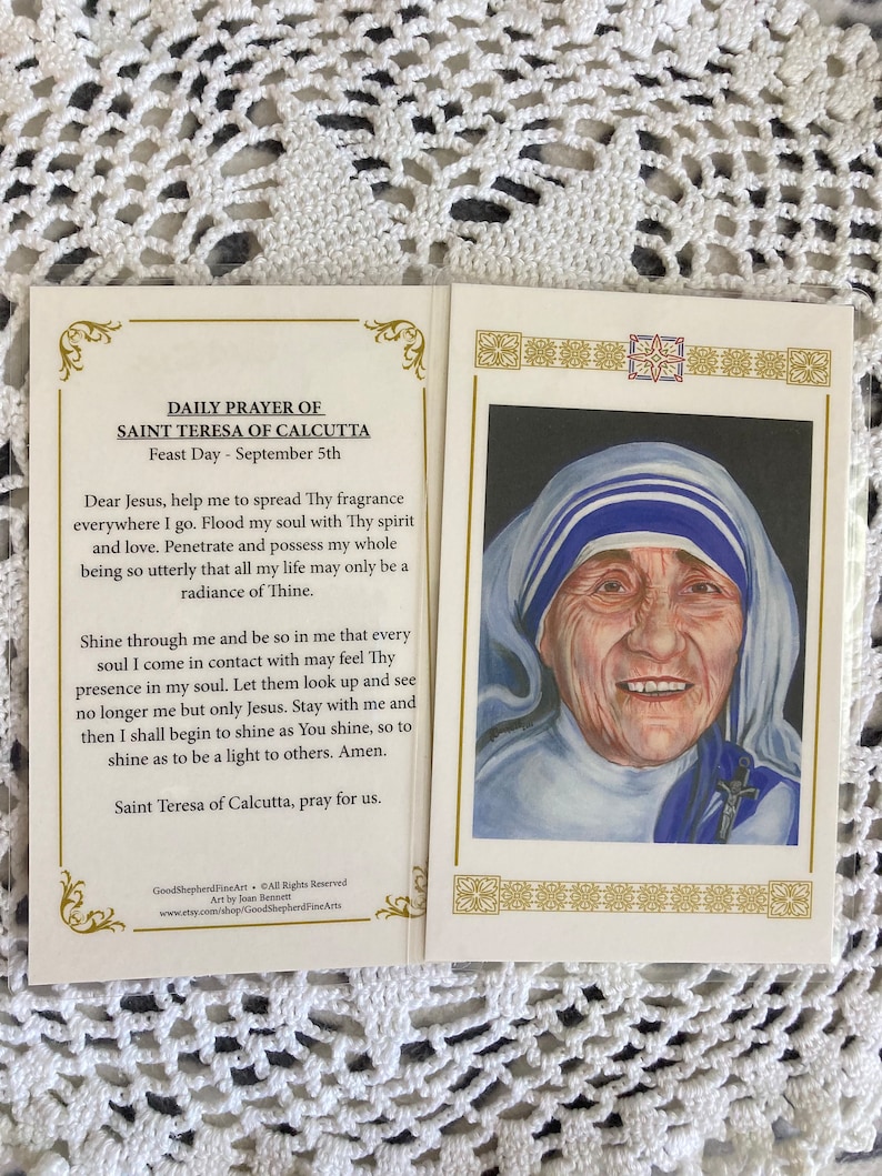 Saint Mother Teresa of Calcutta, Relic Card or Prayer Card image 1