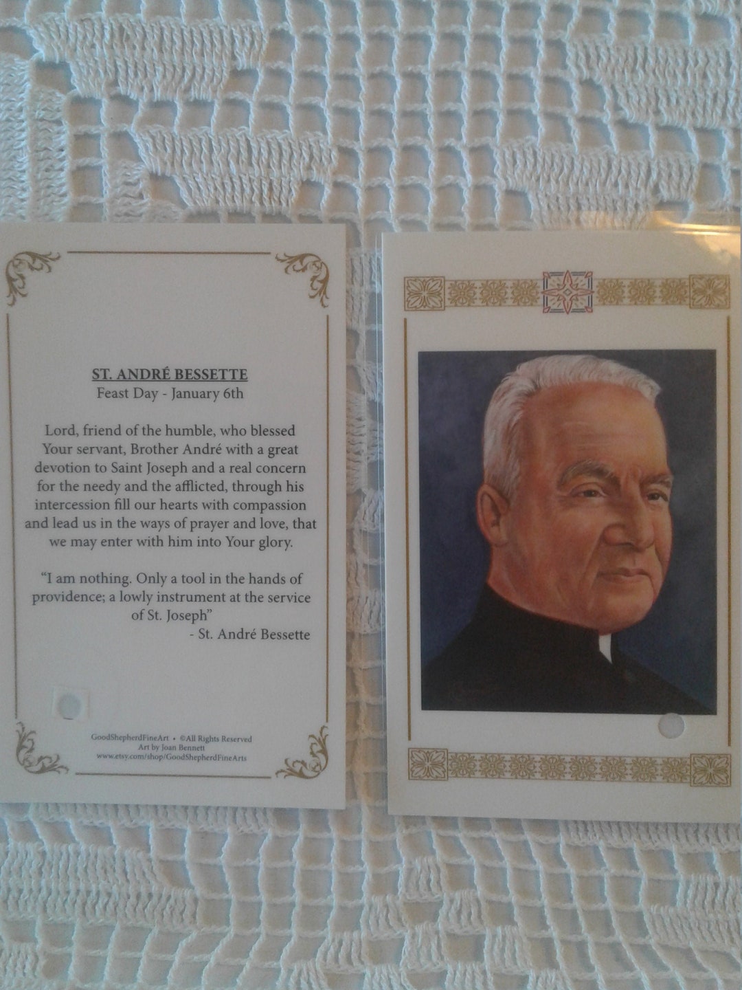Saint Andre Bessette, Laminated, Relic, Holyprayer Cards, Warm White