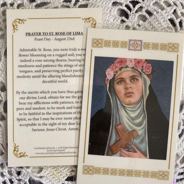 St. Rose of Lima Relic card or Prayer Card