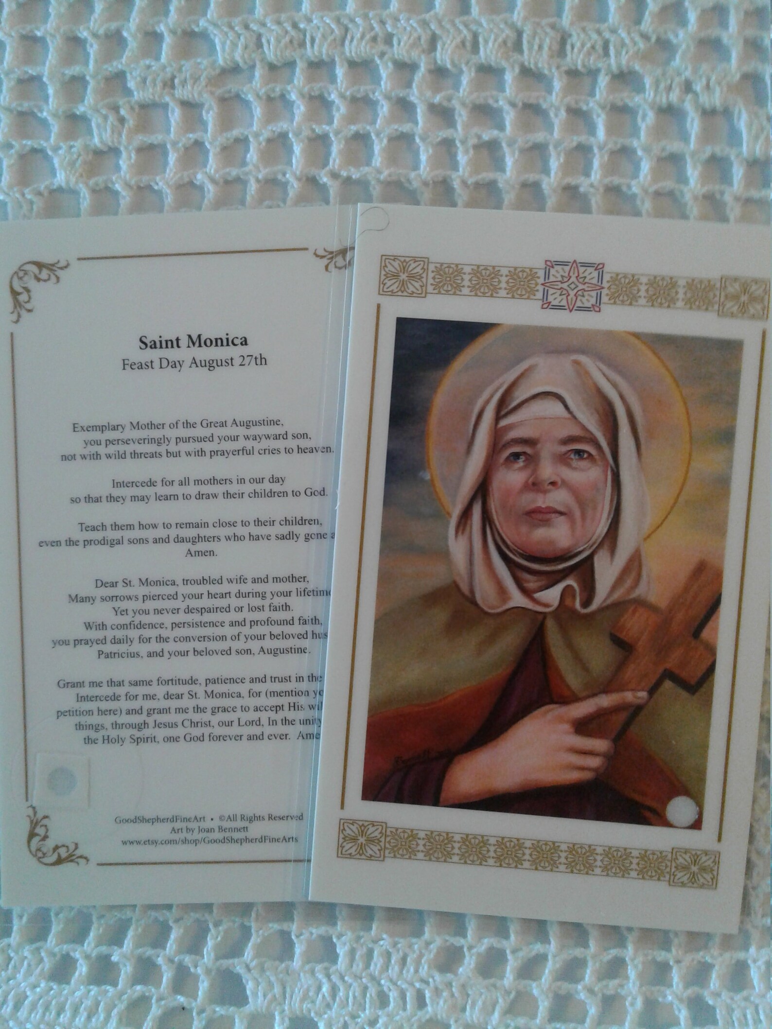 Sainte Monique dHippone laminé la cartes de prière à Sainte Etsy France
