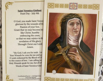 Saint Veronica Giuliani, Laminated Relic Holy-Prayer Card on Warm White Card Stock Image taken from my OOAK Signed Original Acrylic Painting