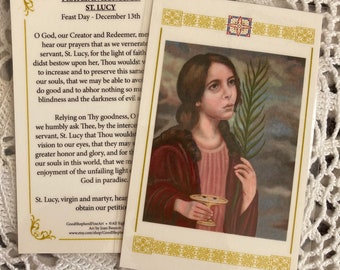 Saint Lucy, Laminated Relic Card or Prayer Card