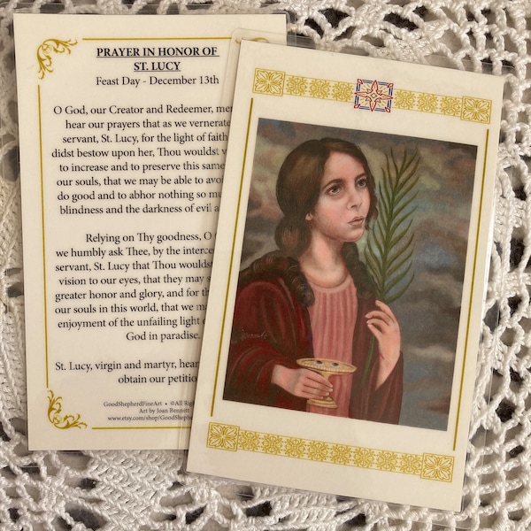 Saint Lucy, Laminated Relic Card or Prayer Card