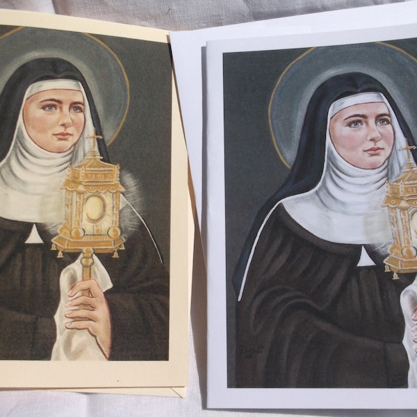St. Clare of Assisi 4.25"x5.5" Stationery Cards W/Envelope on White & Ivory Card Stock, Image taken from my Signed, OOAK, Acrylic Painting
