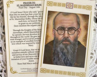 Saint Maximilian Kolbe Martyr, Priest Laminated Relic Cards or Prayer Card