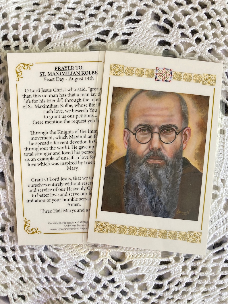 Saint Maximilian Kolbe Martyr, Priest Laminated Relic Cards or Prayer Card image 1