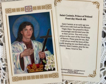 Saint Casimir Prince of Poland Prayer Card Catholic Art Relic Card