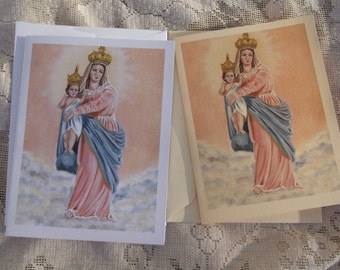 Our Lady of Victory Stationery Note Cards w/ Envelopes White/Ivory Card Stock from Original Arcylic Painting