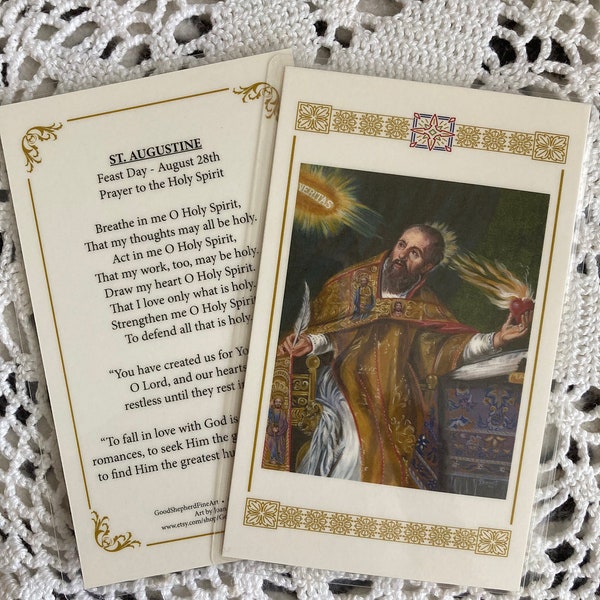 Saint Augustine Doctor of the Church Laminated, Relic Card or Prayer Card