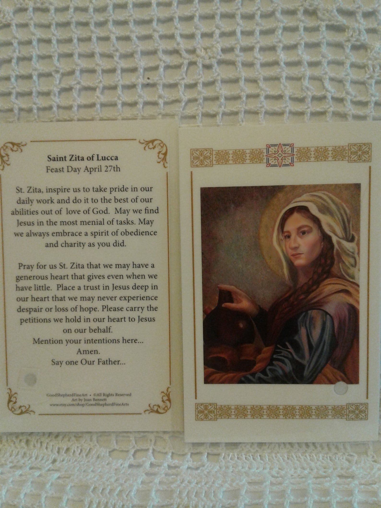 Saint Zita of Lucca Laminated Relic Holyprayer Cards on Warm Etsy