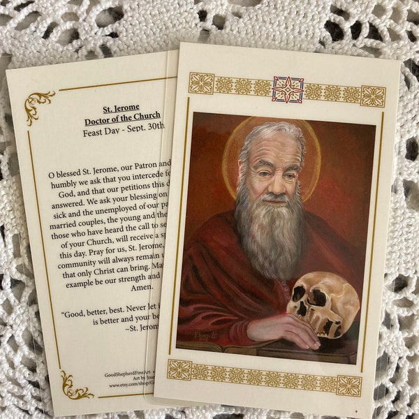 St. Jerome, Hermit and Doctor of the Church, Laminated, Relic Card or Prayer Card