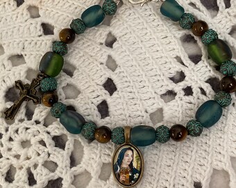Saint Kateri Tekakwitha Bracelet, 10mmx14mm, Medal, Glass Dome, Patron Saint, Original Art,  Catholic Jewelry, Trendy Jewelry,  Original Art