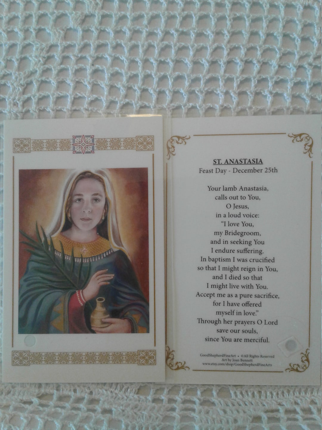 Saint Anastasia Martyr Laminated Relic Holyprayer Card Etsy