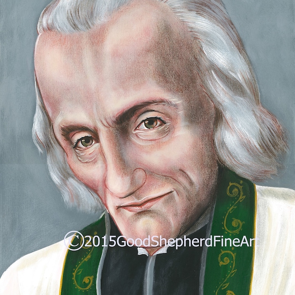 St. John Marie Vianney Cure of Ars, Priest, Confessor, 8"x10" & 11"x14" Prints on White Card Stock, Image taken from my Acrylic Painting