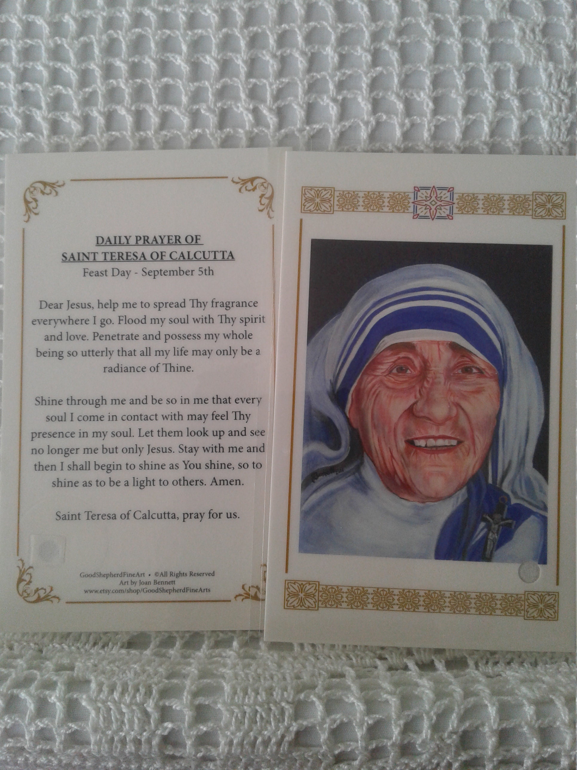 Saint Mother Teresa of Calcutta Relic HolyPrayer Card on Etsy