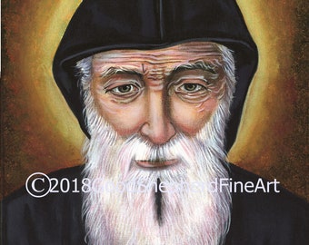 Saint Charbel Makhlouf, Monk, Priest, and Hermit 8"x10" & 11'x14" Prints 110lb White Card Stock, Image taken from my Signed Acrylic Painting