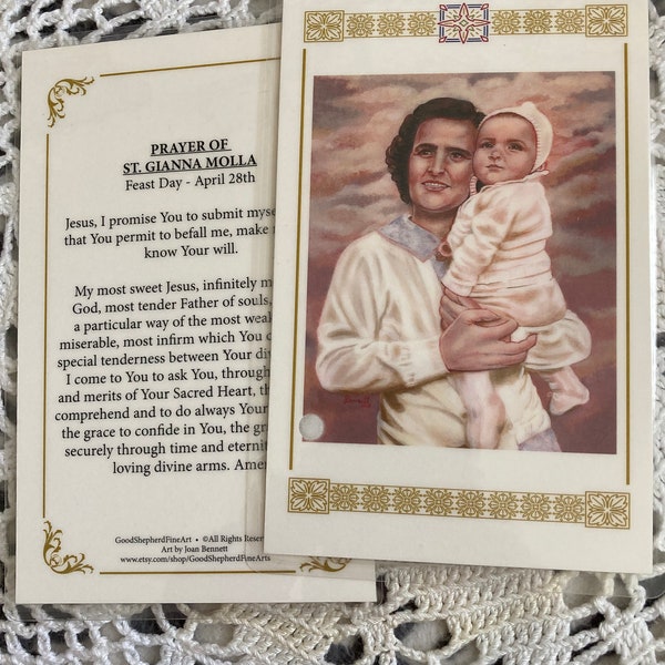 St. Gianna Beretta Molla Relic card or Prayer Card