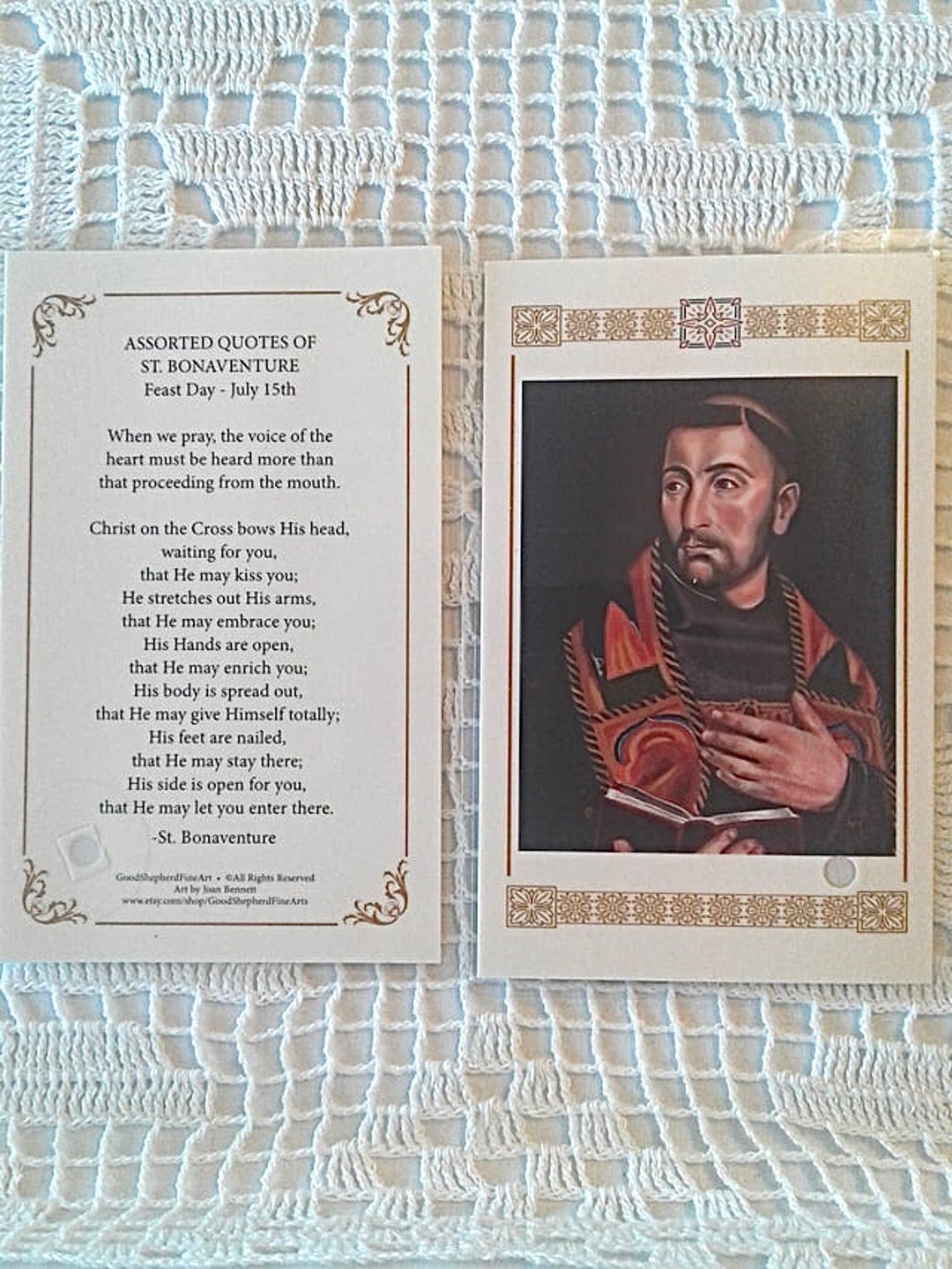 St. Bonaventure Laminated Holyprayer Relic Cards on Warm Etsy