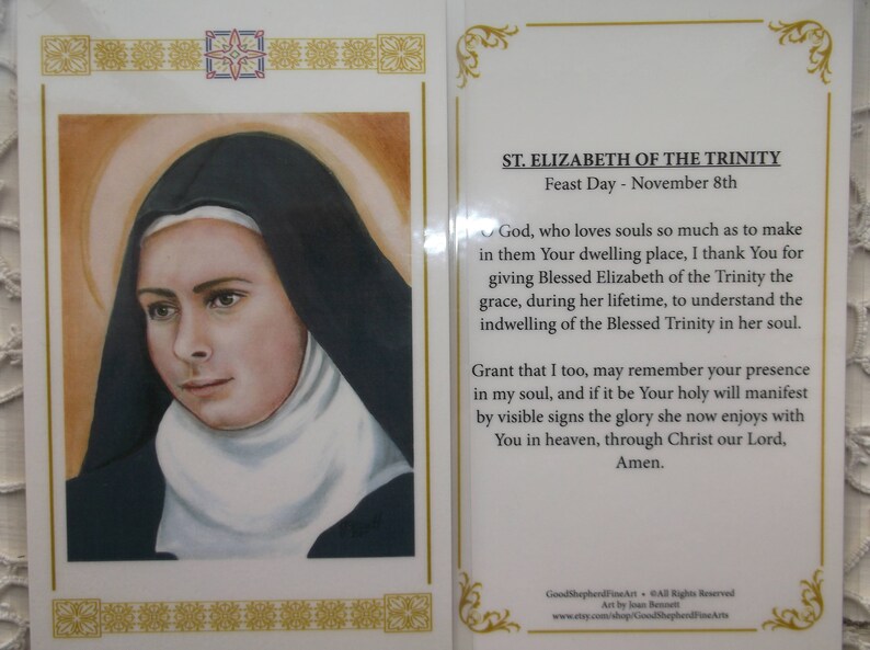 Saint Elizabeth of the Trinity, 3 5/8x5.5 Laminated Holyprayer Card on
