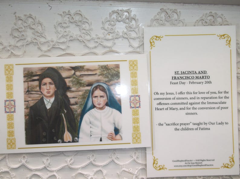 Acrylic Painting Francisco-Jacinta Marto 3 58x5.5 Laminated Holy-Prayer Card on Warm White Card Stock Image taken from my Signed Sts
