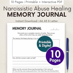 Narcissistic Abuse Memory Journal Printable, Digital Toxic Relationship Healing Pages, Abusive Family Ex Recovery Diary, Therapy Worksheets