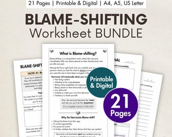 Narcissist Blame Shifting Worksheets Printable BUNDLE, Digital Narcissistic Abuse Healing Journal, Gaslighting Recovery Therapy Workbook PDF
