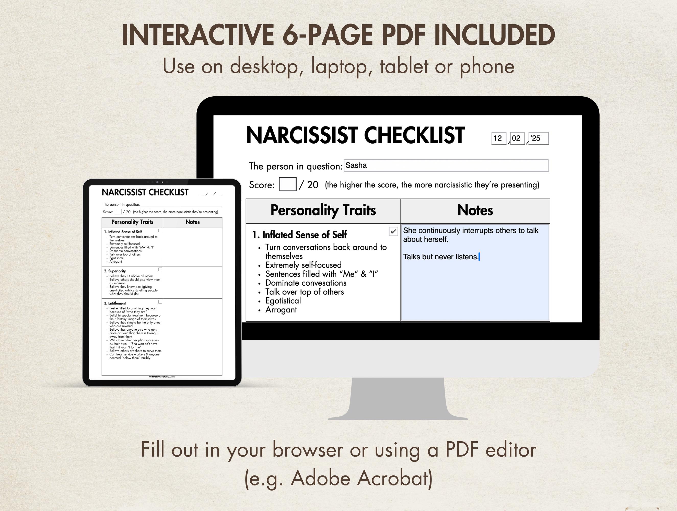 Npd Worksheets.pdf Narcissist Checklist Printable, Digital Narcissistic Abuse Healing ...
