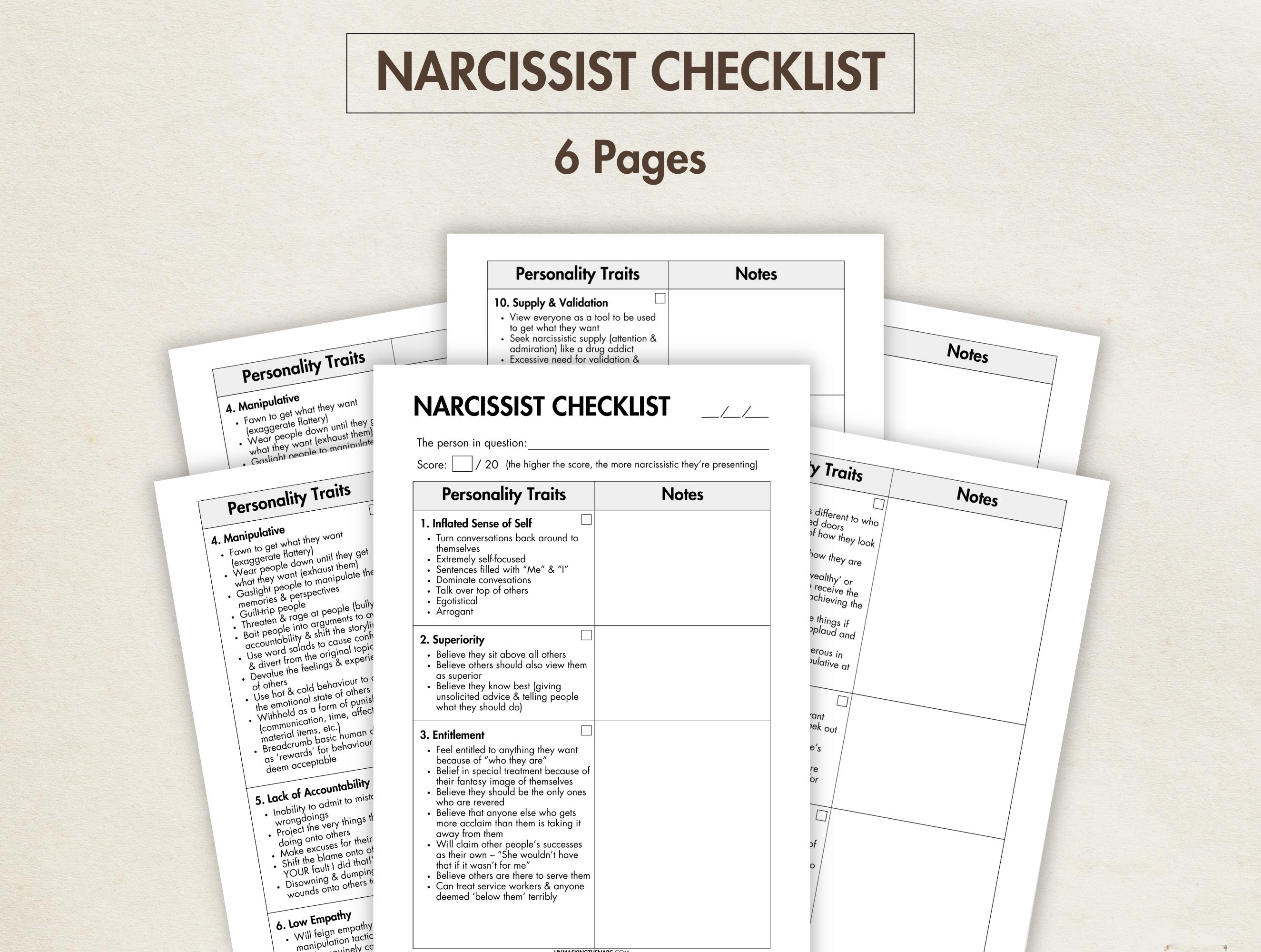 Npd Worksheets.pdf Narcissist Checklist Printable, Digital Narcissistic Abuse Healing ...