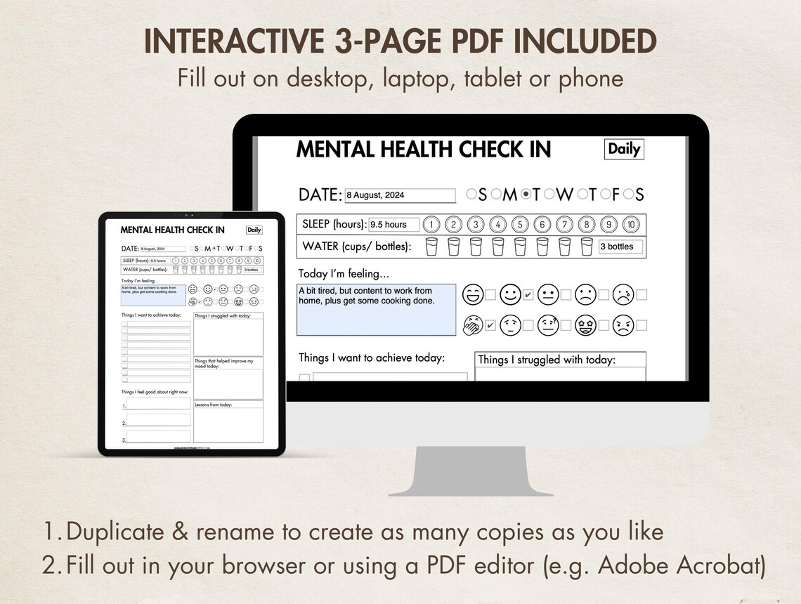 Mental Health Check in Printable, Digital Emotion Tracker, Toxic ...