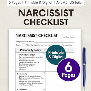 Narcissist Checklist Printable, Digital Narcissistic Abuse Healing Journal, Toxic Relationship Recovery Worksheets, NPD Therapy Planner
