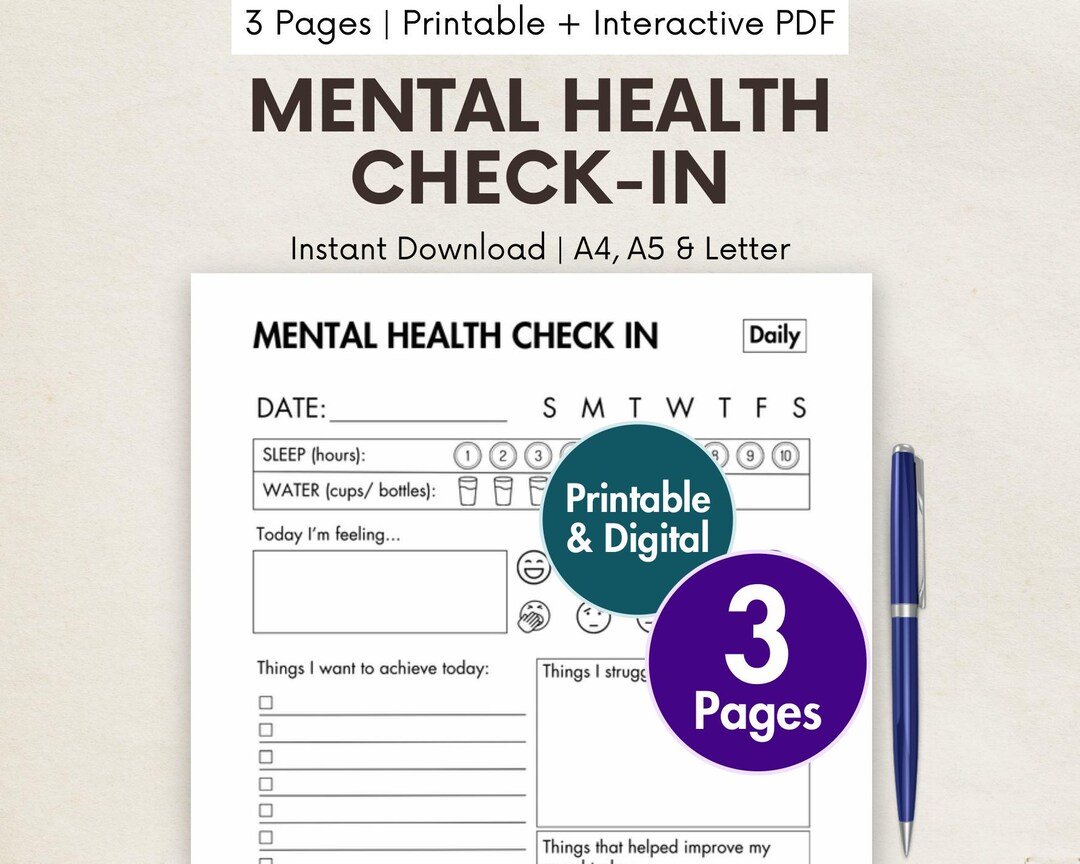 Mental Health Check in Printable, Digital Emotion Tracker, Toxic ...