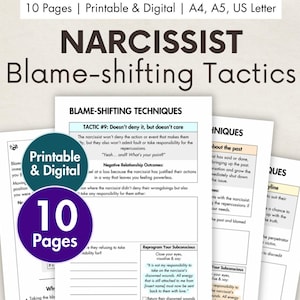 Narcissist Blame Shifting Tactics Printable, Digital Abuse Recovery Journal, Toxic Relationship Healing, Gaslighting Techniques Workbook