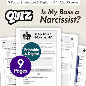 Narcissistic Boss QUIZ Printable, Digital Abuse Recovery Healing Pages, Toxic Workplace Journal, NPD Coworker, Therapy Worksheets Download