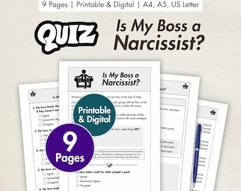 Narcissistic Boss QUIZ Printable, Digital Abuse Recovery Healing Pages, Toxic Workplace Journal, NPD Coworker, Therapy Worksheets Download