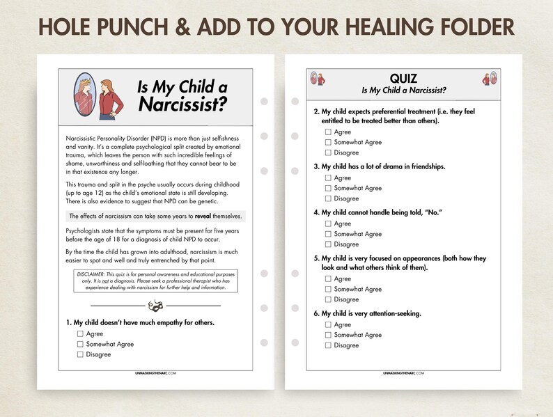 Narcissistic Child QUIZ Printable, Digital Abuse Recovery Healing Pages ...