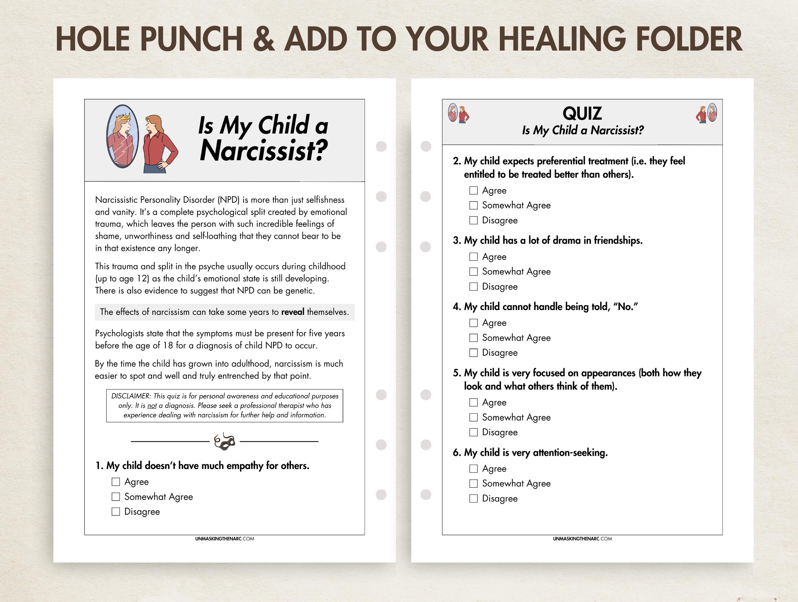 Npd Worksheets.pdf Narcissistic Child QUIZ Printable, Digital Abuse Recovery Healing Pages ...