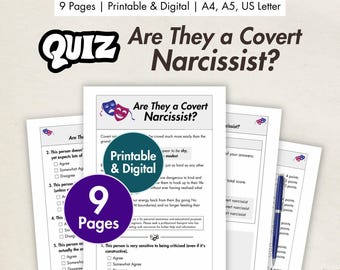 Covert Narcissist QUIZ Printable, Digital Abuse Recovery Healing Pages, Vulnerable NPD Checklist, Toxic Relationship Workbook Journal PDF