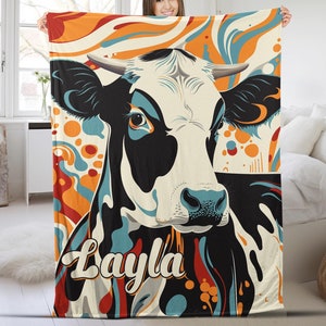 Cow Blanket, Personalized Baby Blanket Gift, Toddler Blanket, Farm Animal Nursery Decor, Toddler Birthday Gift, Cow Theme Blanket SKYX47