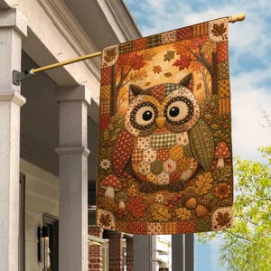 Animal Autumn Garden Flag, Faux Patchwork Fall Flag, Woodland Animal Decor, Rustic Autumn Yard Flag, Farmhouse Thanksgiving Outdoor SMXC03