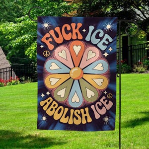 Floral Abolish ICE Human is Illegal Flag – Pro Immigrant Garden Banner – Political Resistance Decor – Activist Outdoor Flag OHT443
